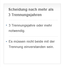 Ehescheidung nach mehr als 3 Jahren Trennung